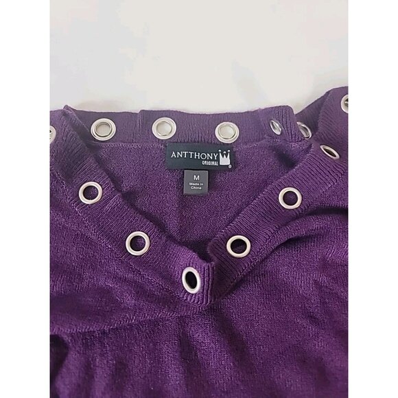 Antthony Originals Tunic Sweater Sz M Purple Pullover Grommets @ Collar & Sleeve - Picture 6 of 10